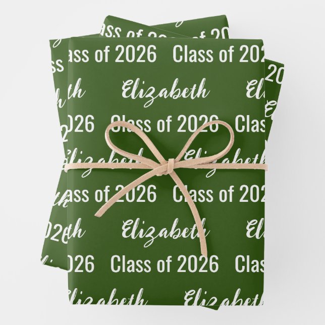 Class of 2024 Graduate's Name Dark Green and White Wrapping Paper Sheet (In situ)