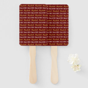 Class of 2024 Graduate's Name Dark Red White Gold Hand Fan
