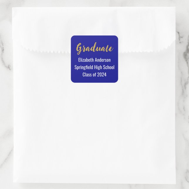 Class of 2024 Graduation Announcement Blue & White Square Sticker (Bag)
