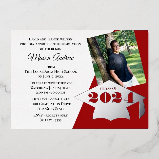 Class of 2024 Graduation Cap Foil Invitation (Front)