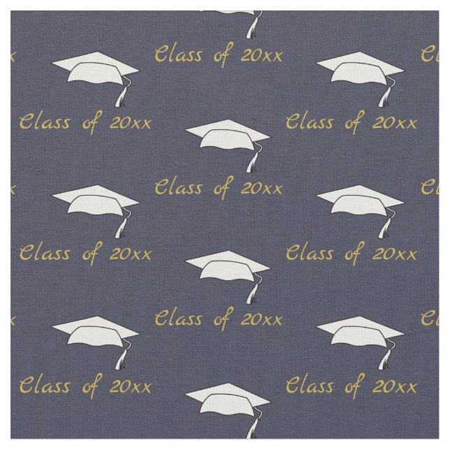 Class of 2024 Graduation Caps Pattern Dark Blue Fabric (Close Up)