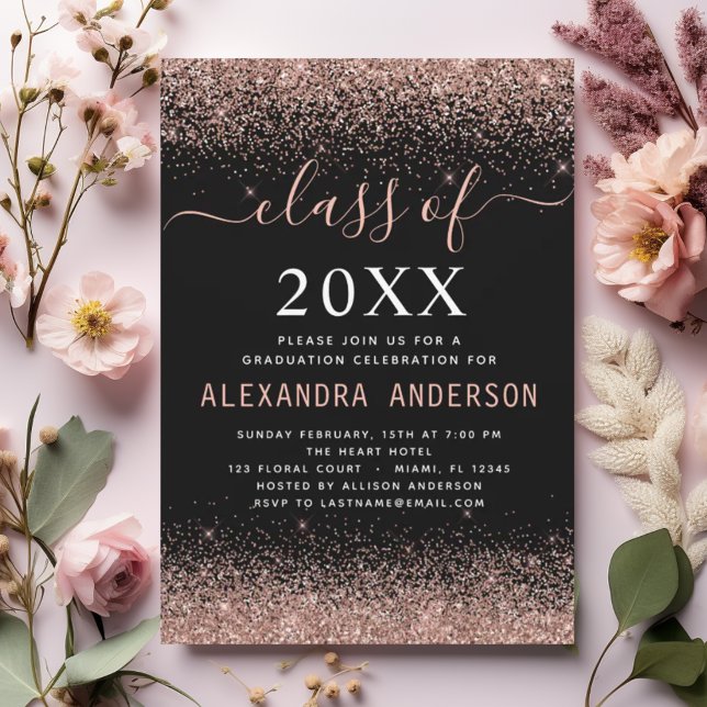 Class of 2024 Graduation Party Pink Rose Gold Invitation (Creator Uploaded)