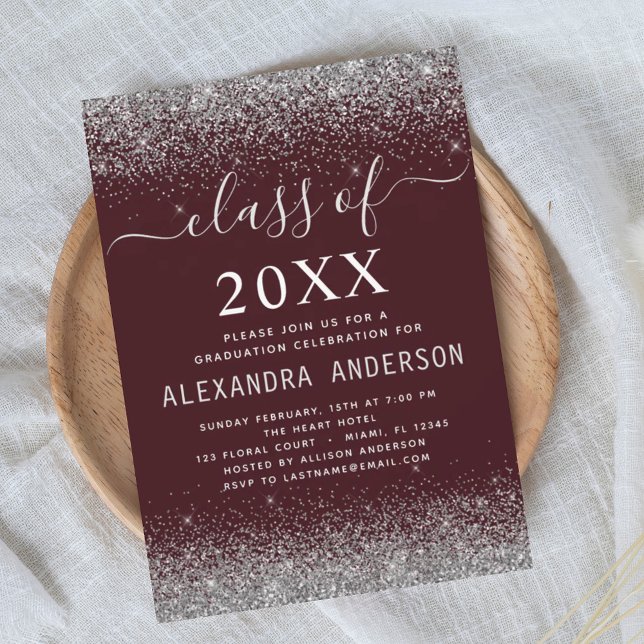 Class of 2024 Graduation Party Silver Burgundy Invitation (Creator Uploaded)