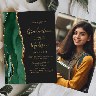 Class of 2024 Green Agate Photo Dark Graduation Invitation