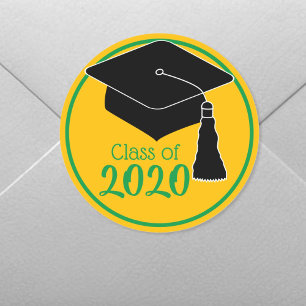 Class of 2024 Green and Gold Grad Cap Classic Round Sticker