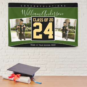 Class of 2024 Green Black & Gold Graduation Photo Banner
