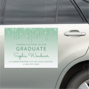 Class of 2024 Green Glitter Drip Graduation Car Magnet