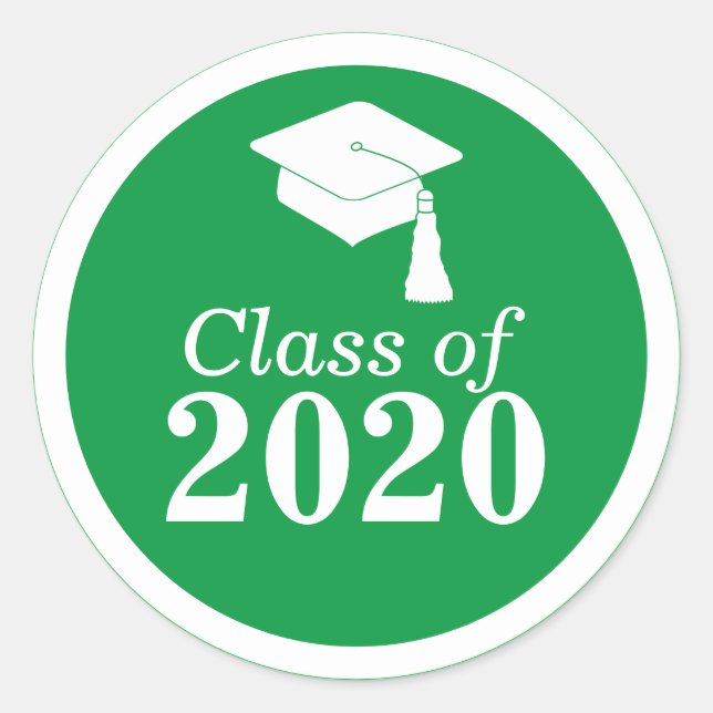 Class of 2024 Green White Graduation Classic Round Sticker (Front)