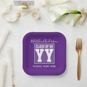 Class of 2024 Modern Royal Purple Graduation Paper Plate