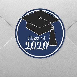 Class of 2024 Navy and White Grad Cap Classic Round Sticker