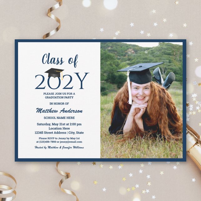 Class of 2024 Navy Blue Graduate Photo Graduation Invitation (Creator Uploaded)