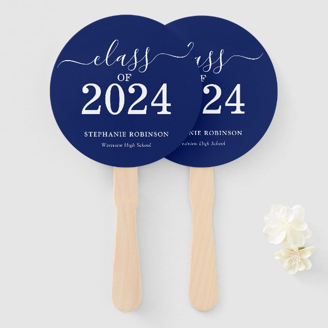 Class of 2024 Navy Blue Graduation  Hand Fan (Front and Back)