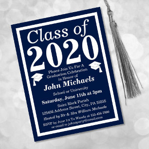 Class of 2024 Navy White Graduation Invitation Postcard