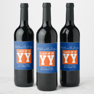 Class of 2024 Orange and Blue Graduation Party Wine Label