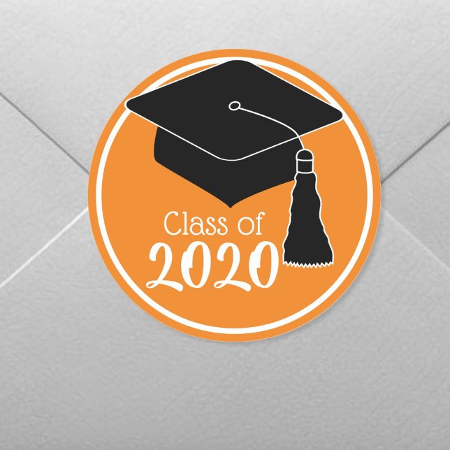 Class of 2024 Orange and White Grad Cap Classic Round Sticker (Creator Uploaded)
