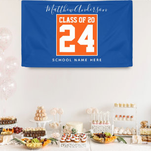 Class of 2024 Orange Blue & Gold Graduation Party Banner