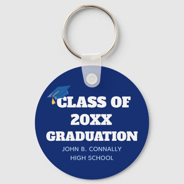 Class of 2024 Personalized School Graduation Blue Key Ring (Front)