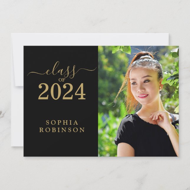 Class of 2024 Photo Gold Script Graduation Party Invitation (Front)