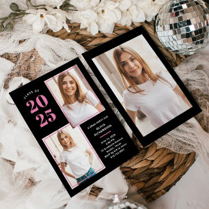 Class of 2024   Photo Pink and Black Grad Party Invitation