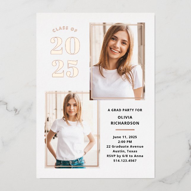 Class of 2024 Photo White and Rose Gold Grad Party (Front)