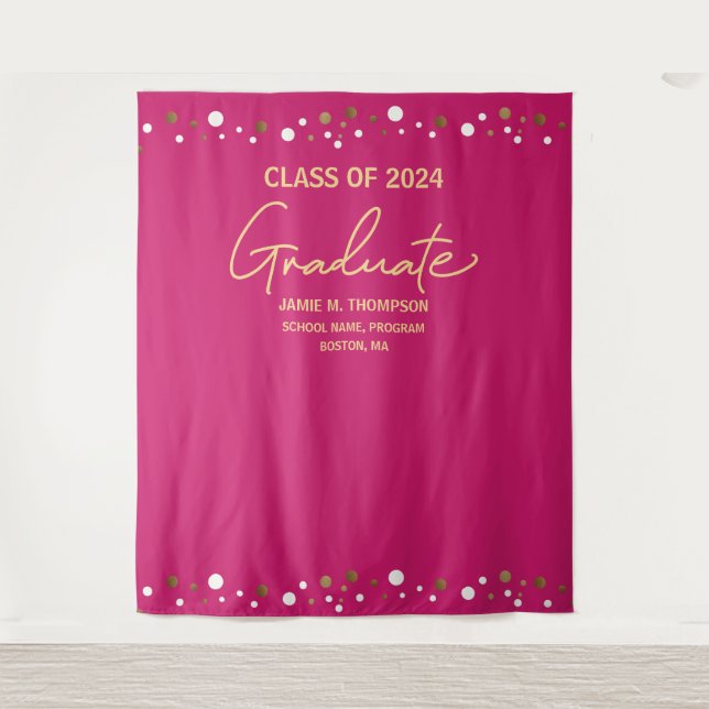 Class of 2024 Pink backdrop graduation Tapestry (Front)
