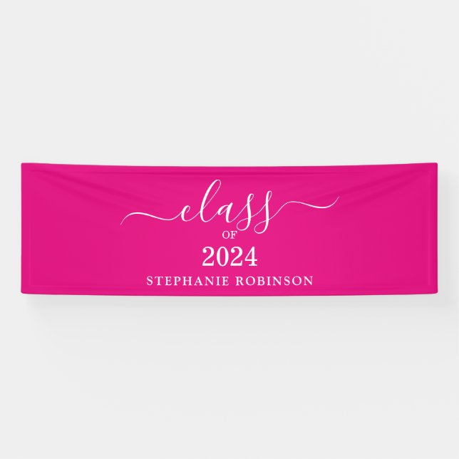 Class of 2024 Pink Simple Graduation Banner (Horizontal)