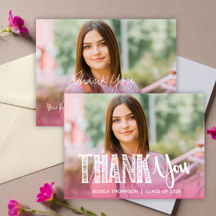 Class of 2024 Pink Two Photo Graduation Thank you  Postcard