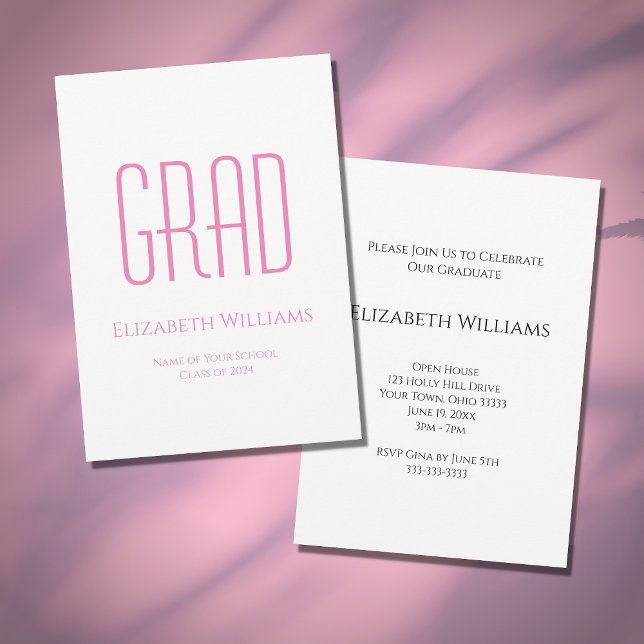 Class of 2024 Pink Typography Graduation Party  Invitation (Creator Uploaded)