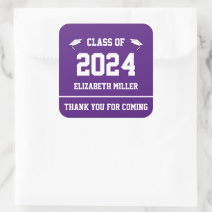 Class of 2024 Purple and White Graduation Favour Square Sticker