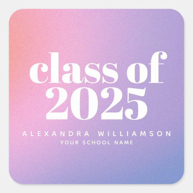 Class of 2024 Purple Gradient Custom Graduation Square Sticker (Front)