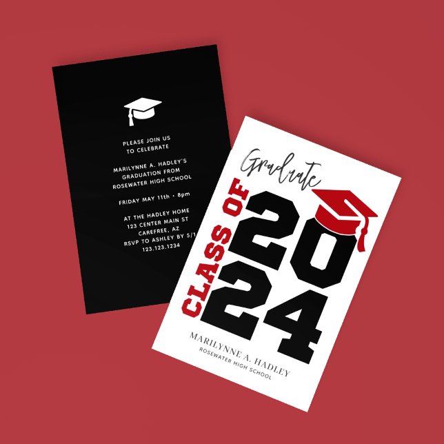 Class of 2024 Red and Black Graduation Invitation (Creator Uploaded)