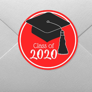 Class of 2024 Red and White Grad Cap Classic Round Sticker