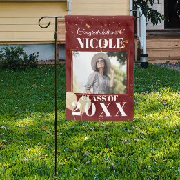 Class of 2024 Red Confetti Grad Announcement Garden Flag
