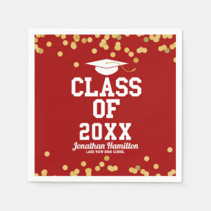 Class Of 2024 Red Gold Confetti Graduation Party Napkin