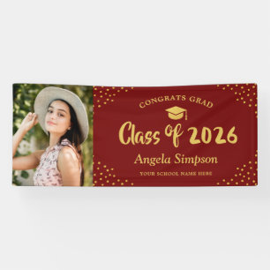 Class of 2024 Red Gold Photo Graduation Party Banner