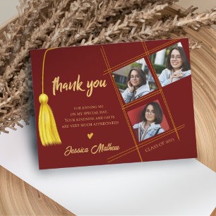 Class of 2024 Red Multi Photo Graduation Thank you Postcard