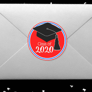 Class of 2024 Red White and Blue Grad Cap Classic Round Sticker