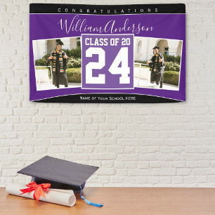 Class of 2024 Royal Purple Black Graduation Photo Banner
