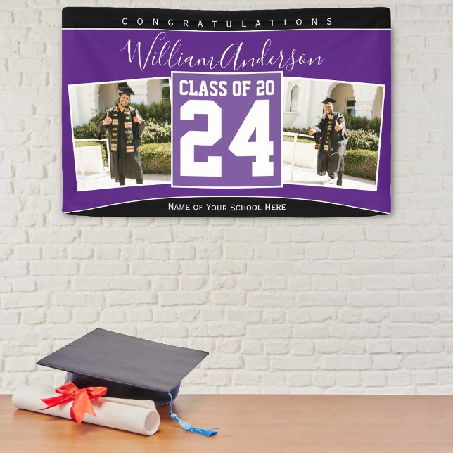 Class of 2024 Royal Purple Black Graduation Photo Banner (Creator Uploaded)