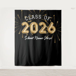 Class Of 2024 School Name Gold Graduation Party Tapestry