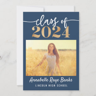 Class of 2024 Script Blue Printable Invitation