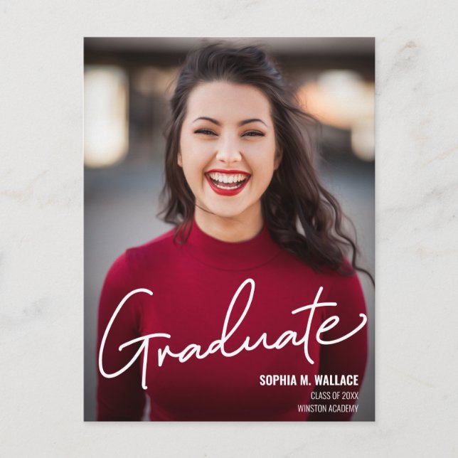 Class of 2024 Script Girl Graduate Photo Announcement Postcard (Front)