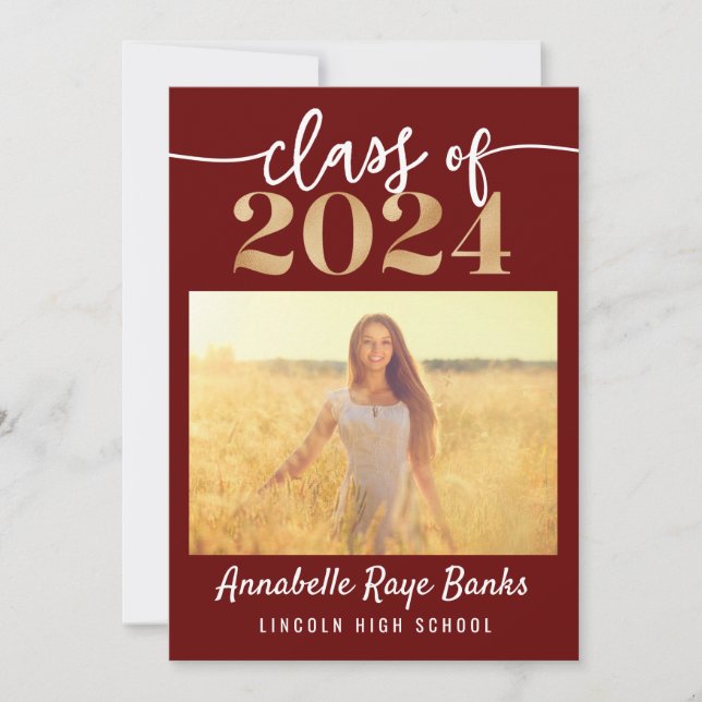 Class of 2024 Script Maroon Printable Invitation (Front)
