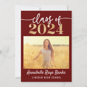 Class of 2024 Script Maroon Printable Invitation
