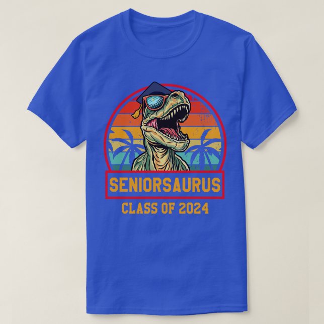 Class of 2024 Senior Gifts Funny Seniorsaurus Seni T-Shirt (Design Front)