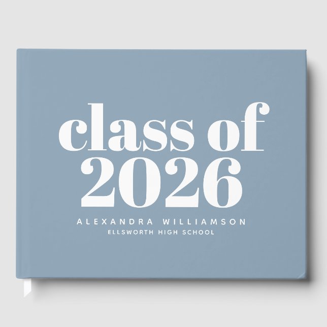 Class of 2024 Simple Dusty Blue Personalised  Guest Book (Front)