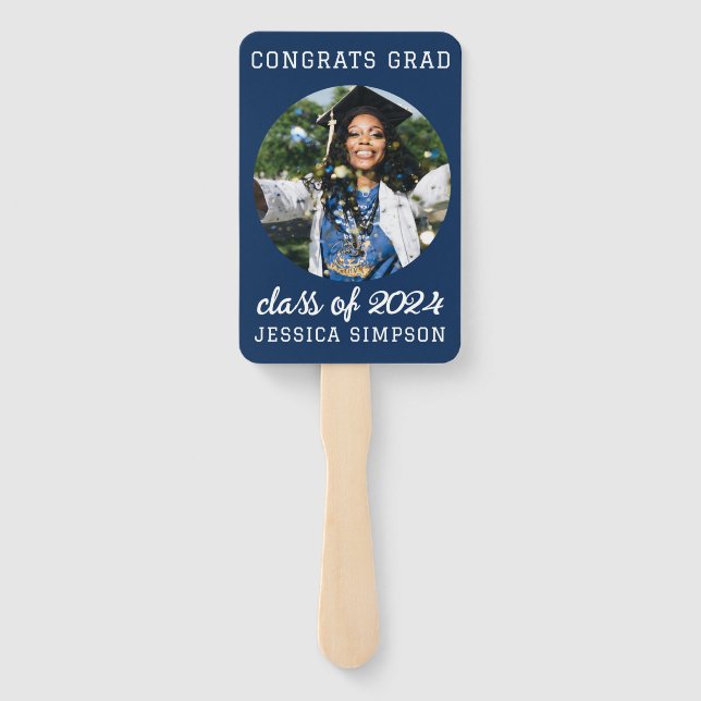 Class of 2024 simple Graduation photo modern Hand Fan (Back)