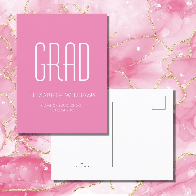 Class of 2024 Simple Pink Graduation  Announcement Postcard (Creator Uploaded)