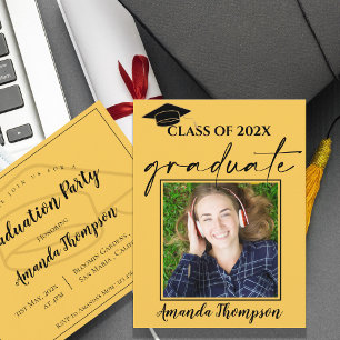 Class Of 2024 Yellow Photo Graduate Announcement Postcard