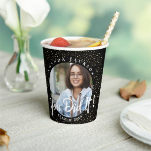 Class of 2024  You Did It Black Photo Graduation Paper Cups